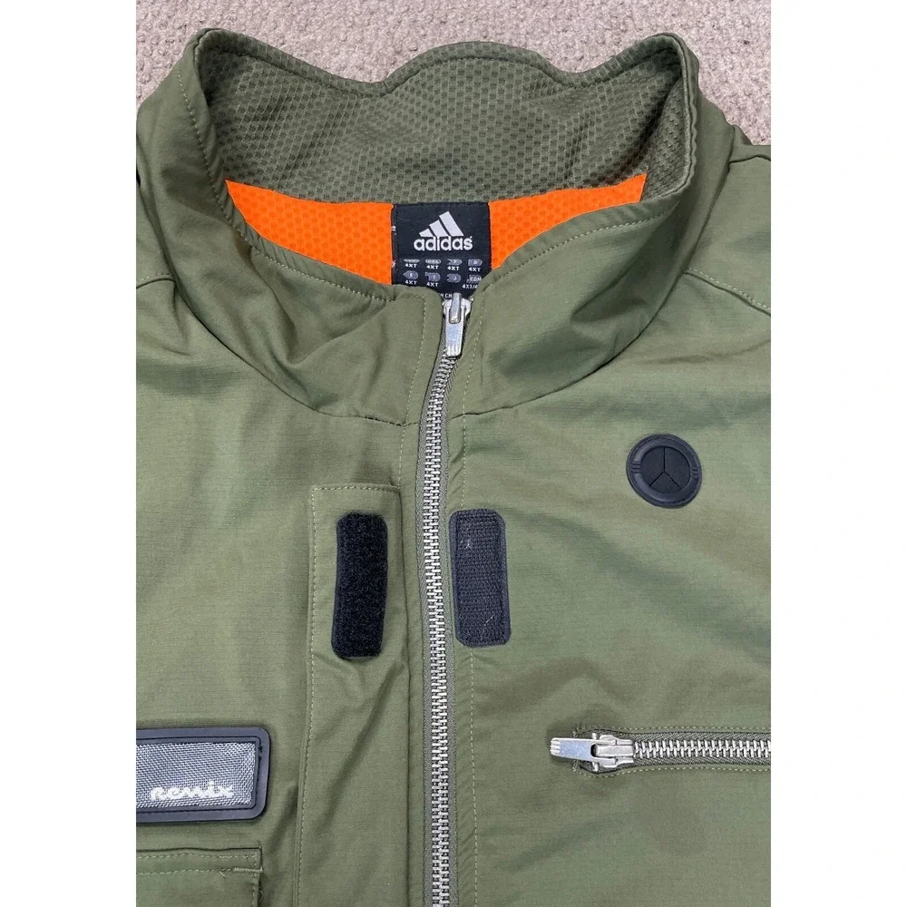 Adidas Remix Men's Army Green Technical Retro Motorcycle Vest Jacket Size 4XT‎